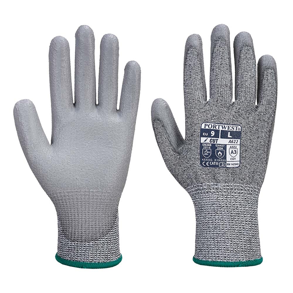 Portwest Vending MR Cut PU Palm Glove, Size: L, Colour: Grey, VA622G7RL