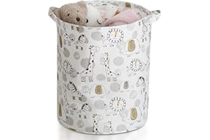 INough 58L Round Baby Laundry Basket, PE Baby Hamper Storage Basket with Handle, Large Storage Organizer Bins for Dirty Cloth Hamper for Nursery Boy, Nursery Kids Clothes Gift Basket (Animal)
