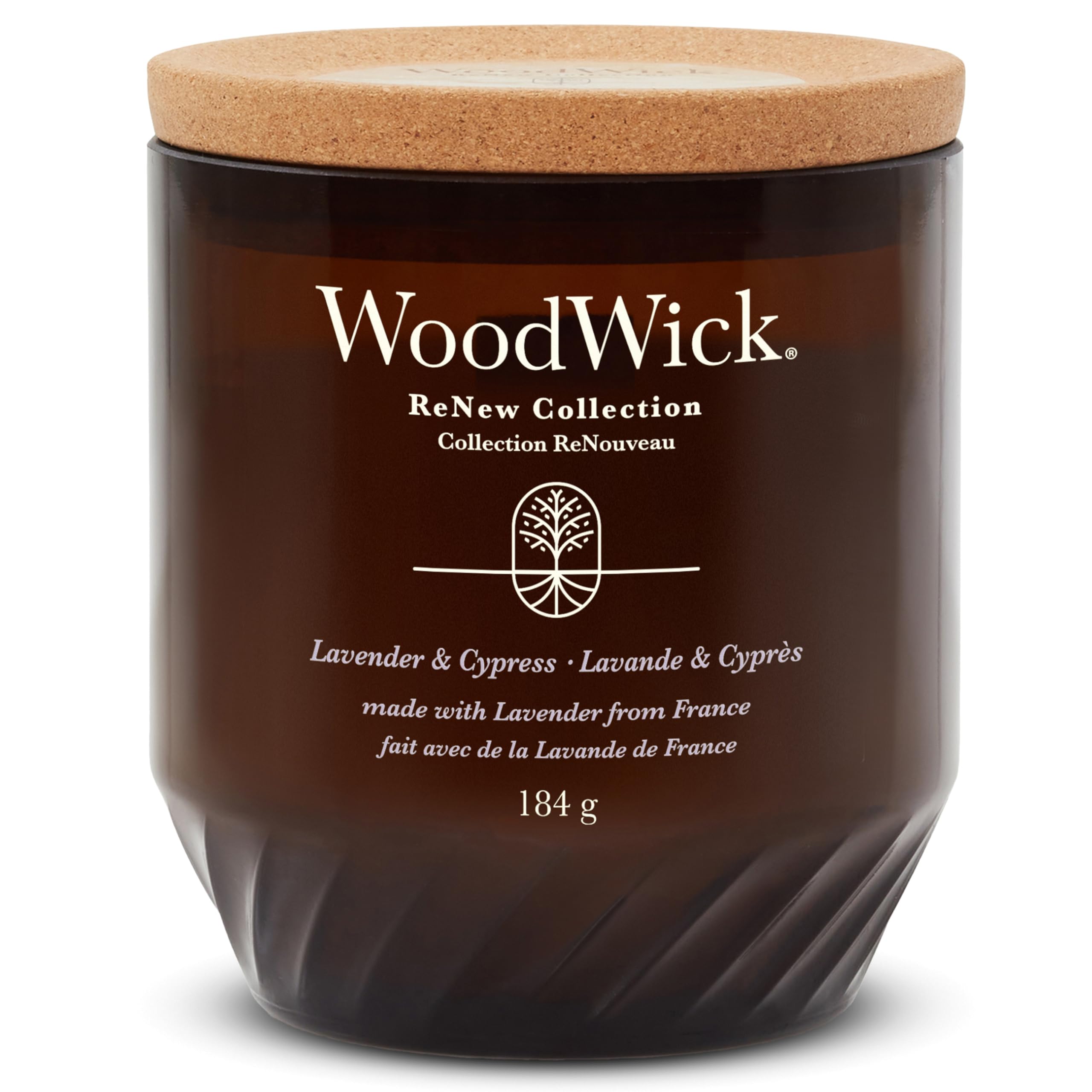 WoodWick Renew Scented Candle with Crackling Wick | Lavender & Cypress Medium Candle | Plant Based Soy Coconut Wax Blend | Made with Recycled Materials | Perfect Gifts for Women