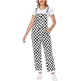 Magrank Womens Checkered Bibs Overalls Cotton Denim Coveralls Stretch Jeans Jumpsuit
