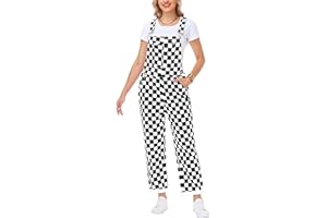 Magrank Womens Checkered Bibs Overalls Cotton Denim Coveralls Stretch Jeans Jumpsuit