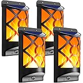 LazyBuddy Solar Flame Lights Outdoor, Realistic 3D Flickering Flames with 66 Ultra-Bright LEDs - IP65 Waterproof Wall Mount Lanterns for Deck, Fence, Patio, Garden, Auto On/Off (4-Pack Value Set)