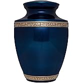 Blue Funeral Cremation Urn for Human Ashes - Hand Made in Brass - Suitable for Cemetery Burial or Niche - Large Size fits Remains of Adults up to 200 lbs - Torino Model