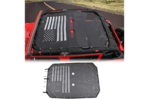 RT-TCZ Sunshade Mesh Top Cover with USA Flag Provides Roof UV Sun Protection for Jeep Wrangler JKU 2007-2018 Rubicon Sahara Sport-S 4-Door