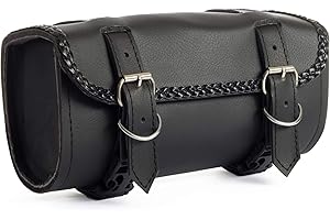 The Nekid Cow | Motorcycle Storage Bag Premium Synthetic Black Plain PVC Leather 2 Strap Closer Tool Bag Pouch for Saddle Bag Sissy Bars, Fork Handlebars or Windshield (Braided)