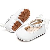 PHIRAMIN Baby Girls Mary Jane Flats - Infant Newborn Walking Shoes Soft Rubber Sole Princess Wedding