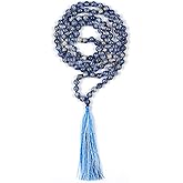 108 Mala Beads 8mm Natural lapis lazuli Long Polished-Finish Genuine Semi-Precious Stone Crystal Stone Mala Prayer Bead Necklace Or Bracelet for Yoga Meditation Energy Balancing