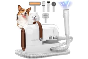 HEAPETS Dog Grooming Vacuum Kit, 3L Pet Grooming Vacuum with 7 Pet Grooming Tools, Dog Vacuum for Shedding Grooming at Home with Low Noise Electric Clipper and Brush, White-Brown