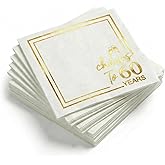 Horaldaily 50 Pack Cheers to 60 Years Cocktail Napkins, 5x5 Inches White and Gold Foil Birthday Decoration Paper Napkins for Party Anniversary Lunch Dinner