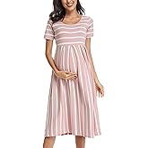BBHoping Women’s Casual Striped Maternity Dress Short Knee Length Pregnancy Clothes for Baby Shower