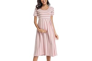 BBHoping Women’s Casual Striped Maternity Dress Short Knee Length Pregnancy Clothes for Baby Shower