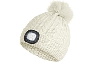Mofine LED Beanie Hat with Light, USB Rechargeable Headlamp Winter Hat, Flashlight Knit Beanie with Pom for Kids Thru Adults