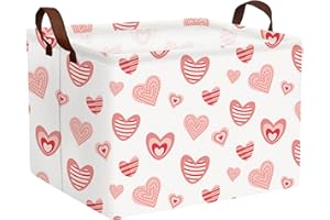BOOHIT Valentines Day Basket Large Foldable Heart Shaped Storage Box for Gifts Kids Empty Storage Bins Rectangular Organizer 