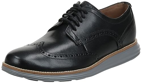 Cole Haan Men's Original Grand Shortwing Oxford Shoe, Black Leather/Ironstone, 10 Medium US