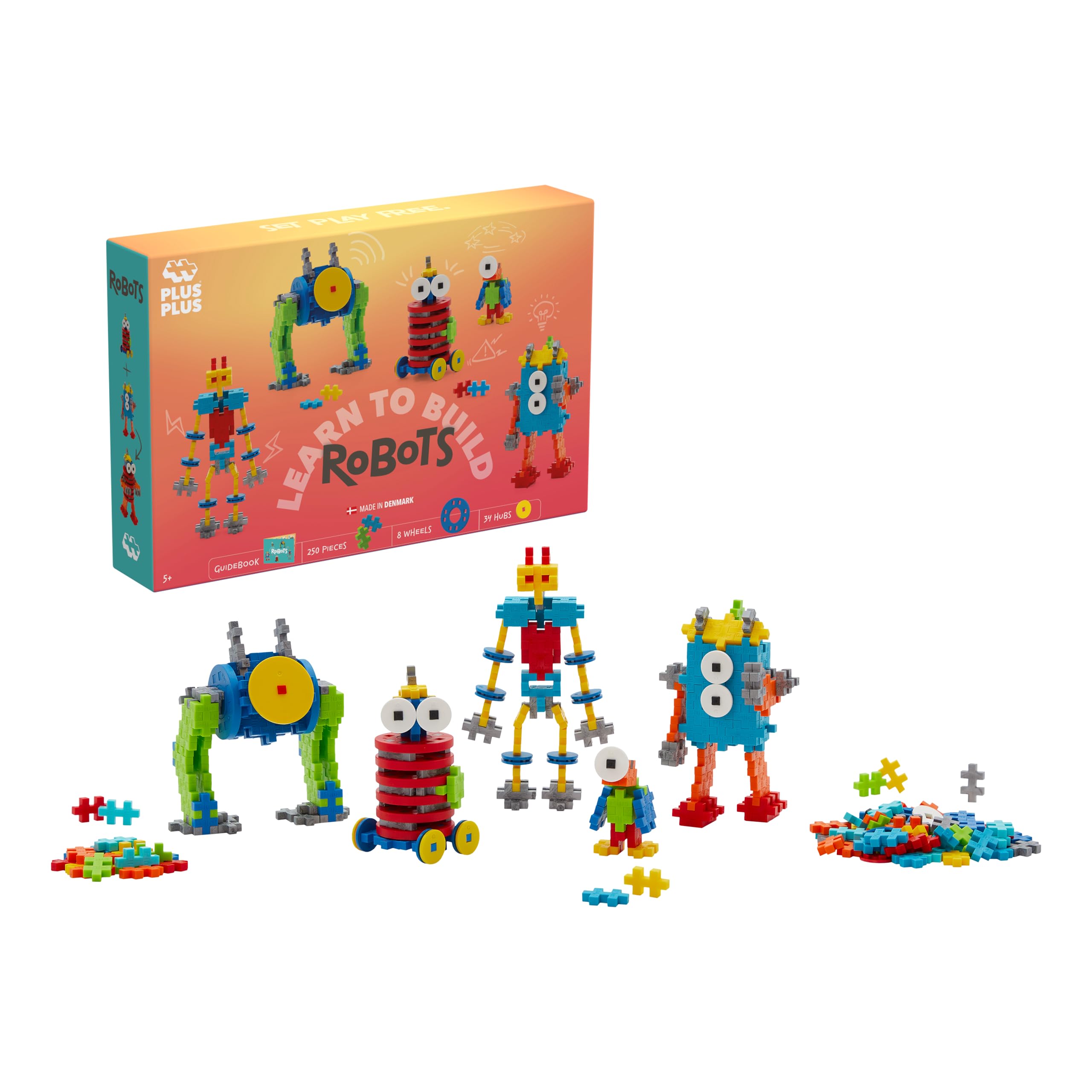 PLUS PLUS Building Blocks Toy - Learn to Build Robot Toy, 250 pcs with Colourful Wheels and Hubs, Guidebook Included, Kids Construction Toys, STEM Learning Resources - Girls and Boys Toys Age 5 Plus — image 1