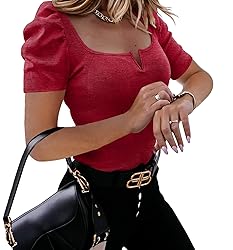 Valphsio Womens Puff Short Sleeve Top Square Neck