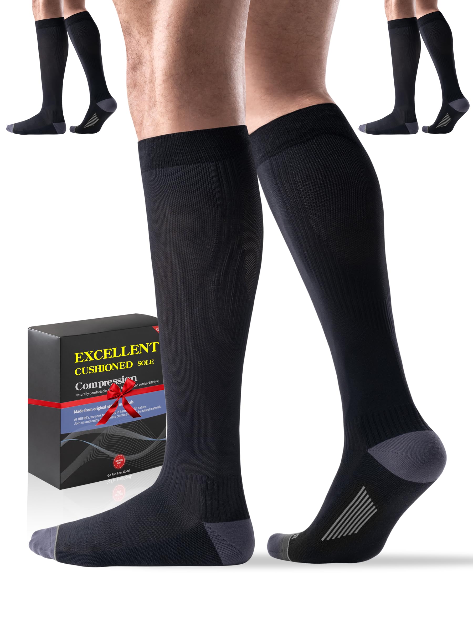 Photo 1 of 3 Pairs Easy On/Off Compression Socks - 15-20 mmHg Moderate Support Socks with Cushioned Sole and Seamless Toe