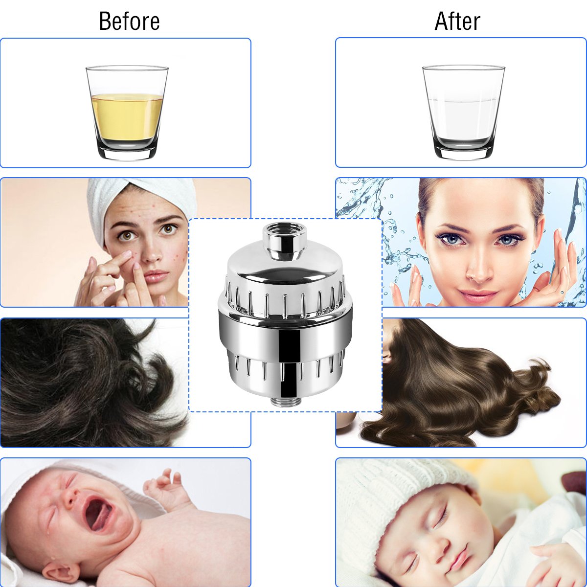 Filtre de Douche,VDROL 12 Etapes avec 4 Cartouches de Remplacement Purificateur Eau Calcaire Filtre a Eau de Douche Empêche les Cheveux et la Peau de Sécheresse, Supprimer le Chlore, le Métal Lourd