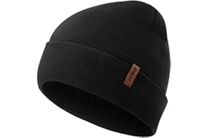 ROXUN Knit Cuffed Beanie for Men/Women, Soft Warm Winter Hat Unisex Stocking Cap Black
