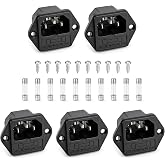 BAOMAIN 5-Pack10A 250V IEC 60320 C14 Power Inlet Socket with Fuse Holder, Panel Mount 3 Pin Male Receptacle with UR TUV CE CCC Certified, Includes 10 Fuses and 10 Screws per Pack