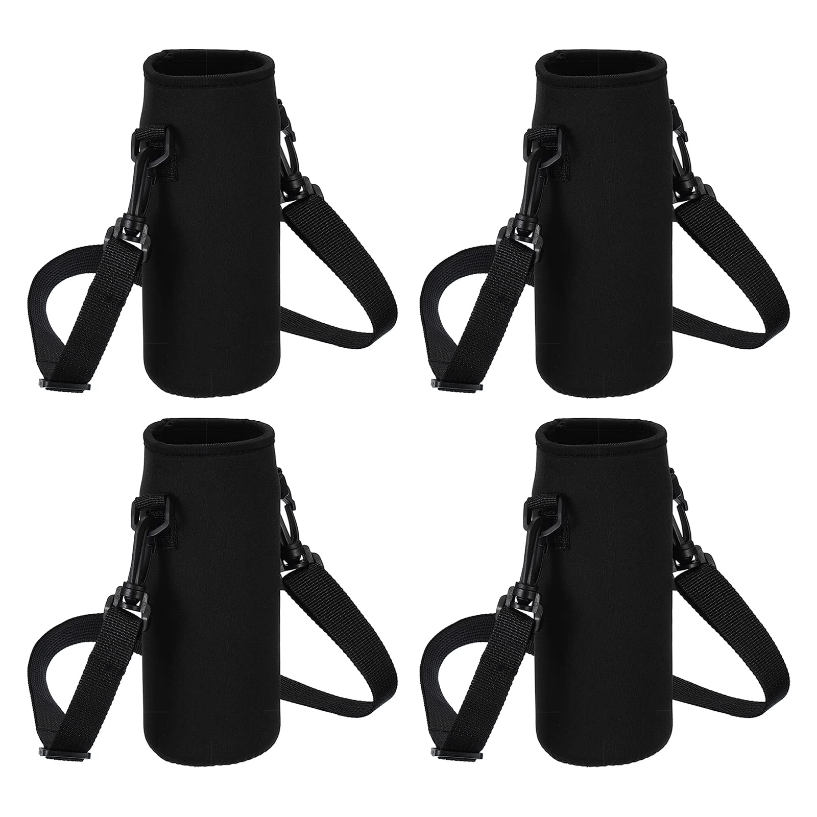 PATIKIL 80mmx190mm Water Bottle Sling Bag, 4 Pack Neoprene Portable Insulated Bottle Holder Carrier with Adjustable Shoulder Strap, Black