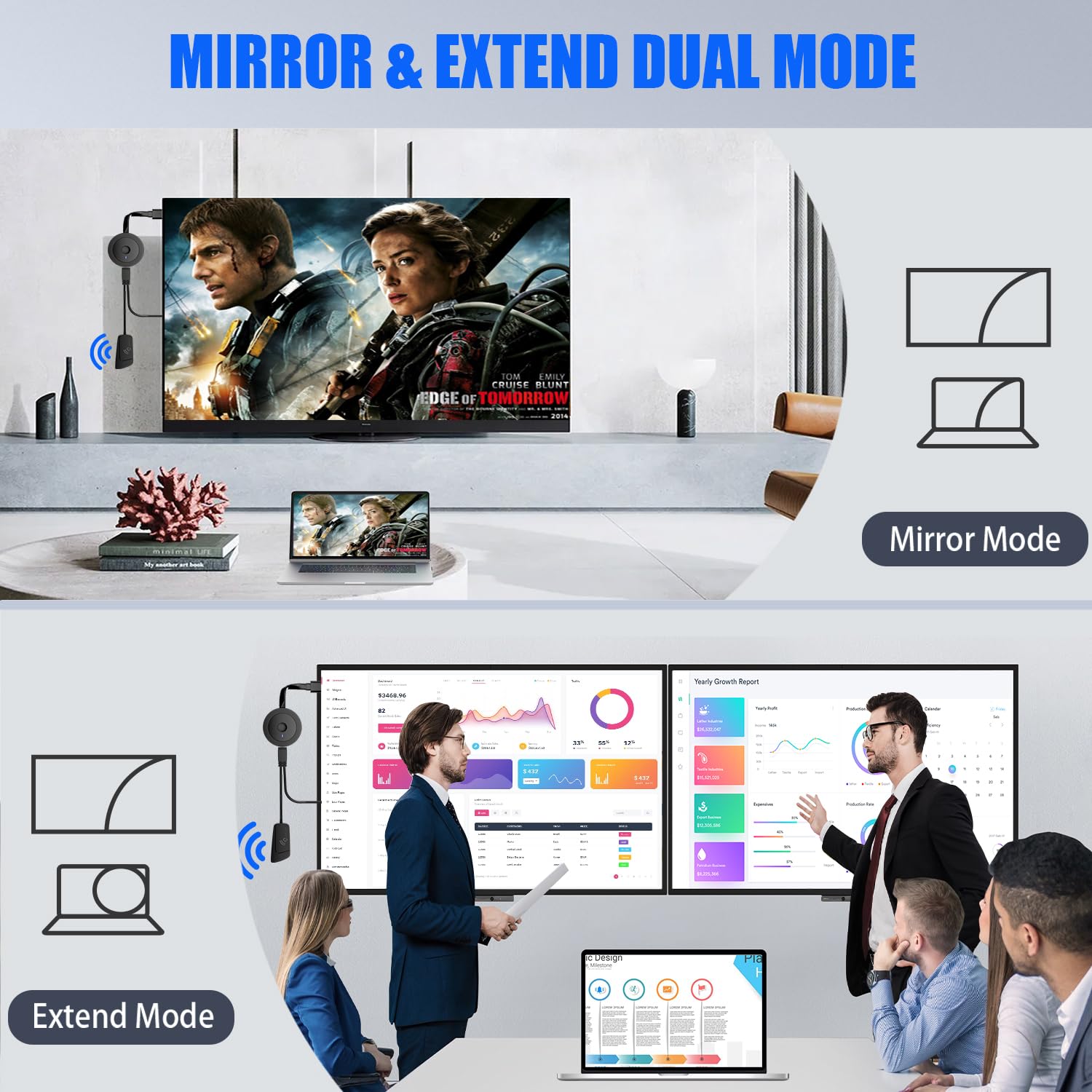 Wireless HDMI Adapter, DRYMOKINI 4K HDMI Dongle, Mirror Screen Display Dongle, Streaming YouTube/TikTok from i-Phone,i-Pad, Android, Tablet, Windows to HDTV/Monitor/Projector, Miracast, Airplay, DLNA