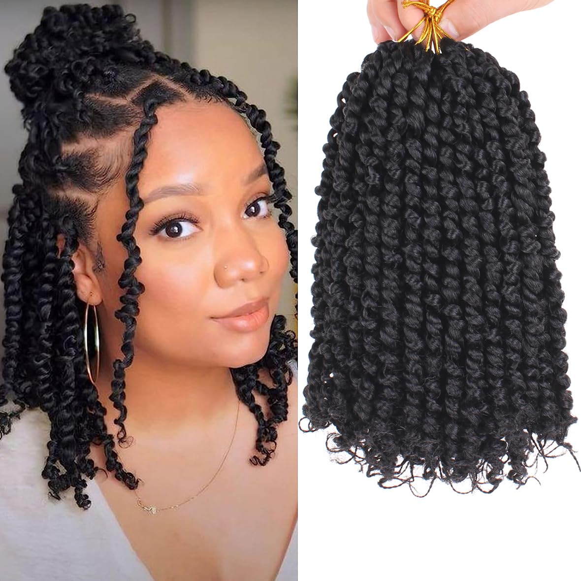 Leeven 8 Inch Passion Twist Natural Black Water Wave Pre Twisted Crochet Hair - 8 Packs Pre-looped Braiding Hair Extensions 1B — image 1