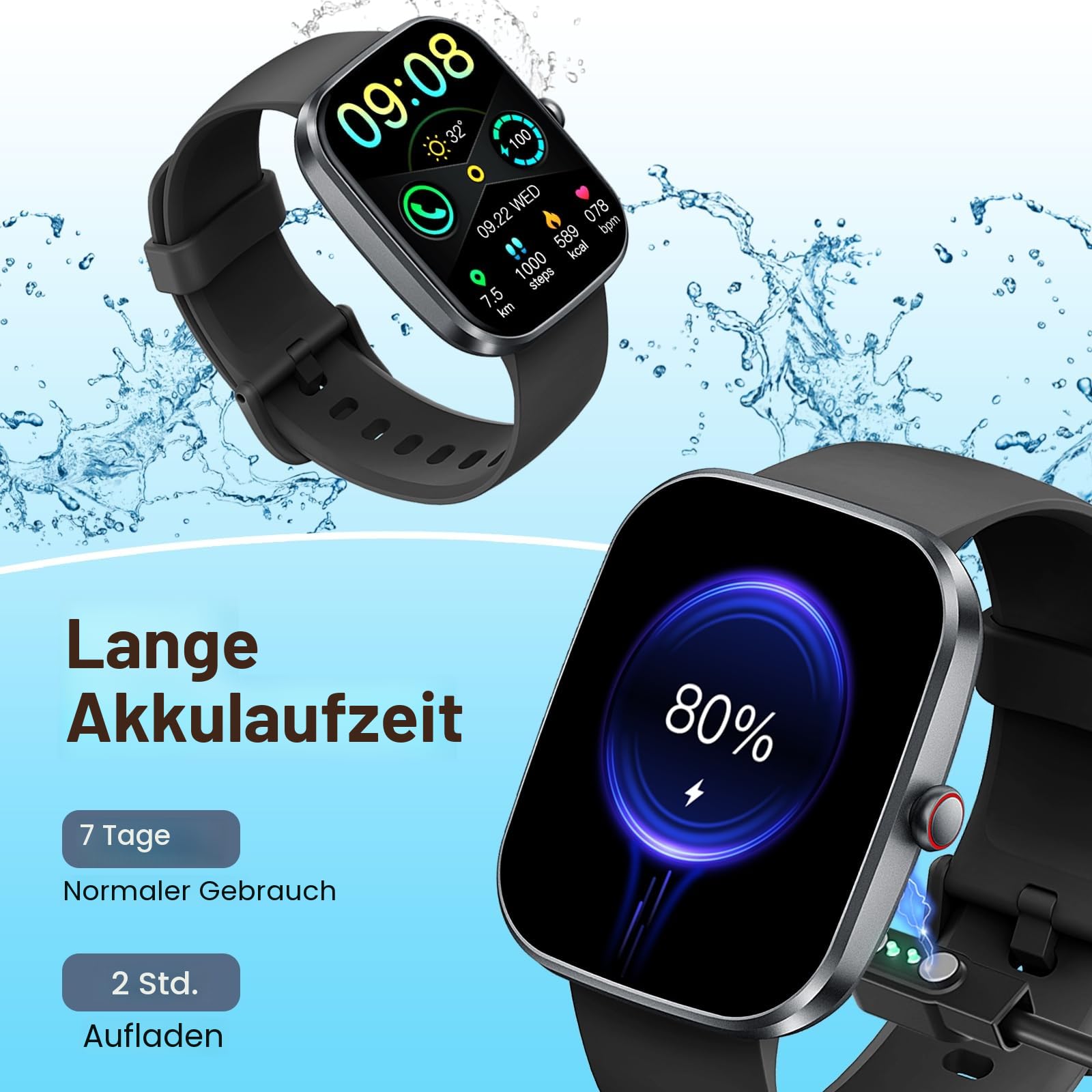 Smartwatch Herren Damen, 1.91''HD Fitnessuhr Sportuhr mit Bluetooth Anrufe 7