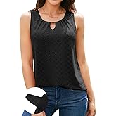 V FOR CITY Women Tank Tops with Built in Bras Flowy Eyelet Embroidery Sleeveless Top Pleated Scoop Neck Work Cami Shirts