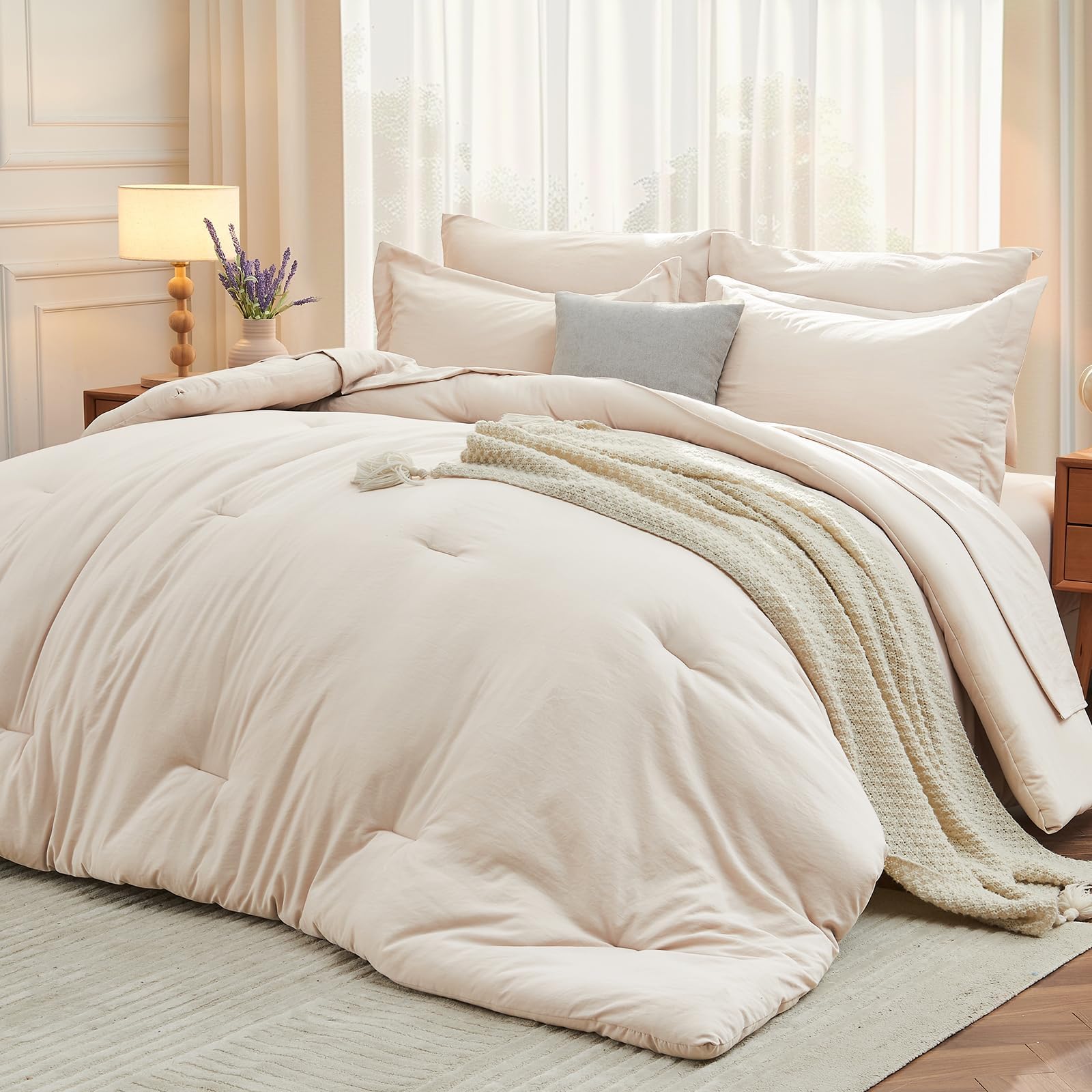 Photo 1 of **MISSING PARTS**
MUXHOMO 7 Pieces California King Comforter Set, Soft Bed in a Bag Cal King Size, All Season Bedding Set with Comforter, Flat Sheet, Fitted Sheet, Pillowcases & Shams, Beige