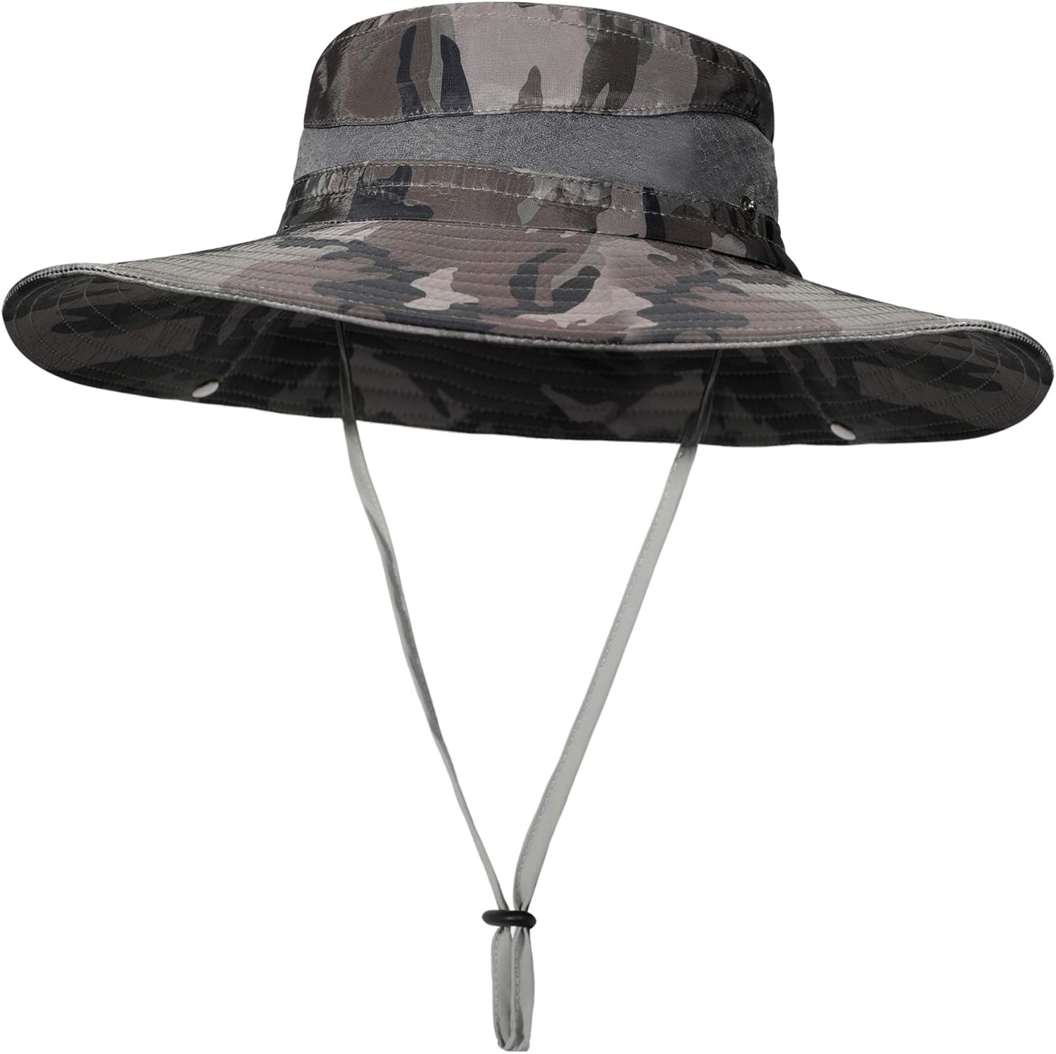 ZLYC Mens Waterproof Camo Sun Hat Wide Brim Packable Outdoor Mesh