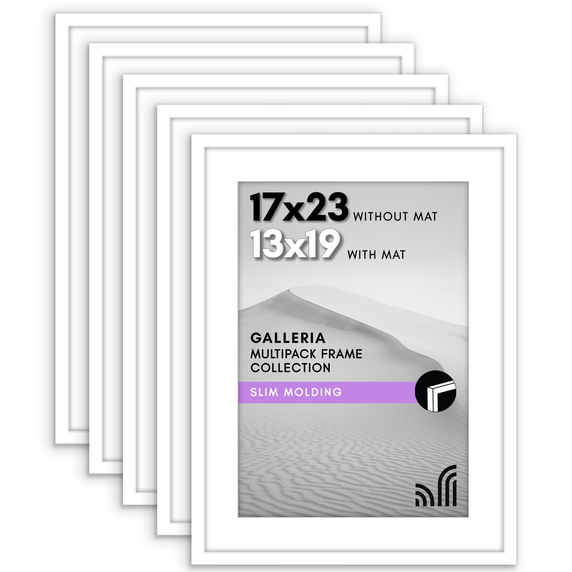 Americanflat 17x23 Picture Frame with Polished Plexiglass - Set of 5 - Use as 13x19 Frame with Mat or Display 17x23 Photo Without Mat - Galleria Collection - Picture Frames for Wall Display - White Image Americanflat 17x23 Picture Frame with Polished Plexiglass - Set of 5 - Use as 13x19 Frame with Mat or Display 17x23 Photo Without Mat - Galleria Collection - Picture Frames for Wall Display - White Image