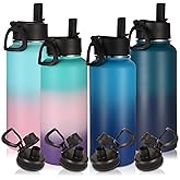 Volhoply 32oz Outdoor Gradient Color Insulated Stainless Steel Metal Water Bottle with Straw Lid&Spout Lid,Double Wall Vacuum Jug for GYM,Travel Camping Flask Keep Cold and Hot(Multicolor,4 Pack)