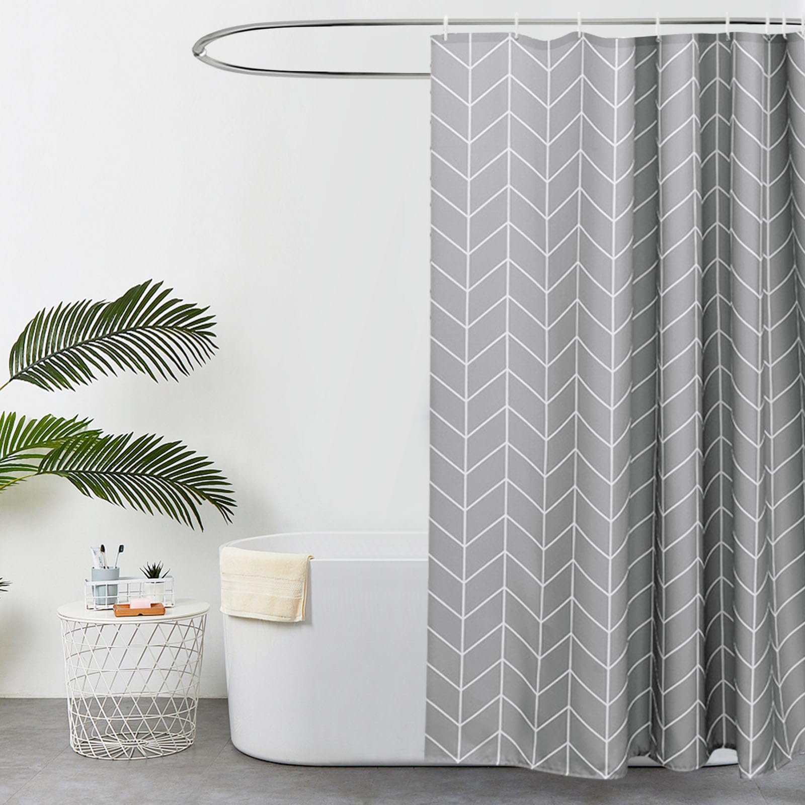 EurCross Extra Wide Shower Curtain 300 x 200cm Drop, Mould proof Mildew Resistant Grey Large Shower Curtain for Bathroom with Geometric Pattern 3m x 2m Long Length