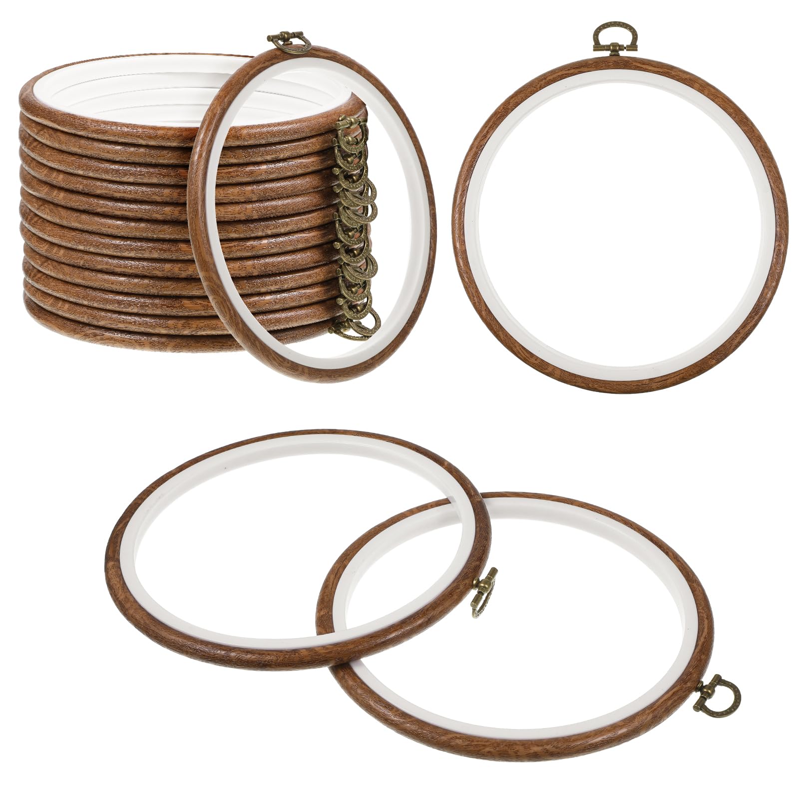 Photo 1 of 15Pcs 6 Inch Round Embroidery Hoops Frame, Circle Display Cross Stitch Hoop Frame Imitated Wood Embroidery Frames for Art Craft Handy Sewing Decoration