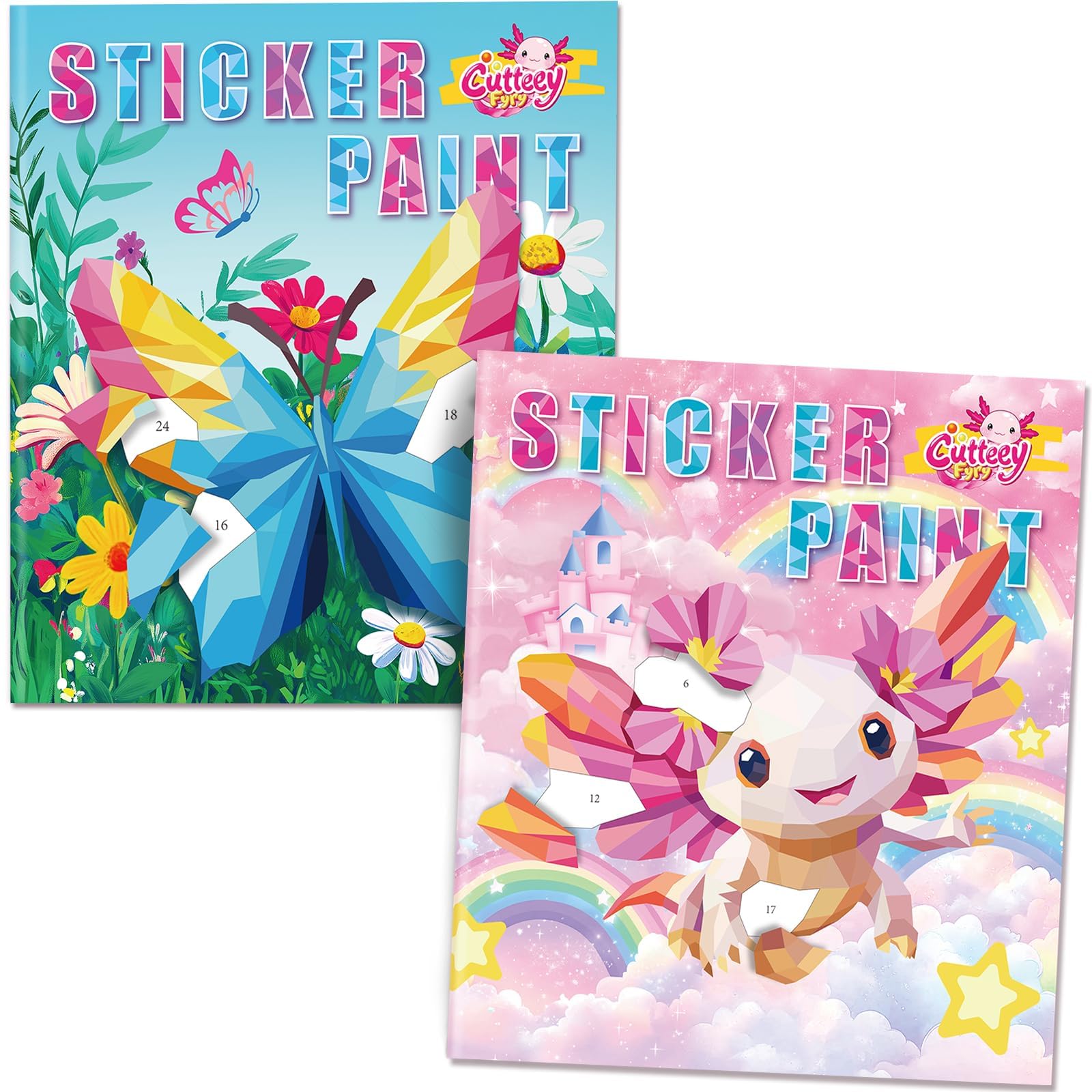 2PCS CutteeyFyry Paint by Number Sticker Book Travel Activities for Girls Kids - Road Trip & Airplane Toys, Birthday Present, Classroom Gifts, Travel Essentials for Toddlers & Long Car Rides