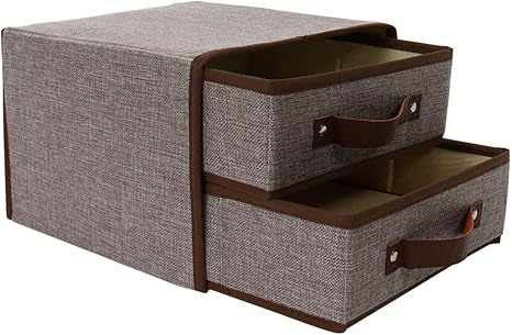 Uxcell Large Foldable Linen Fabric 2 Drawer Storage Cube Bin With