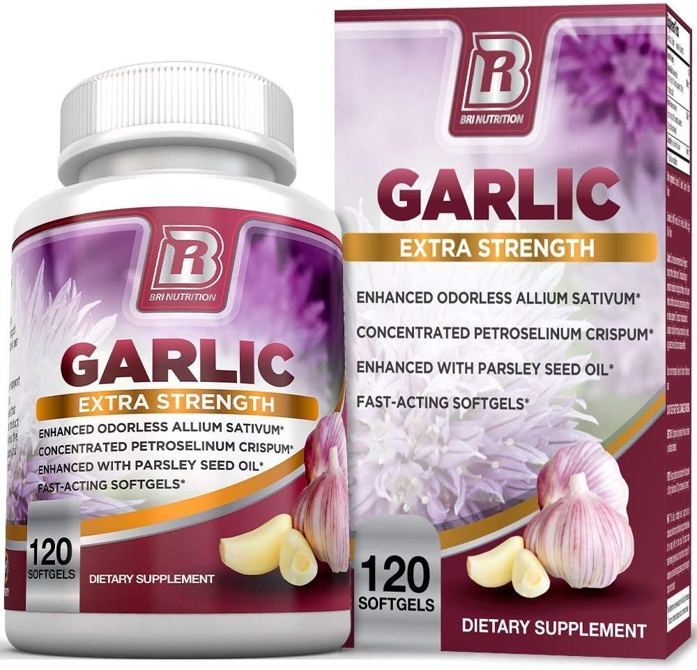 BRI Nutrition Odorless Garlic - 120 Softgels - 1000mg Pure and Potent Garlic Allium Sativum Supplement (Maximum Strength) - 60 Day Supply: Health & Personal Care