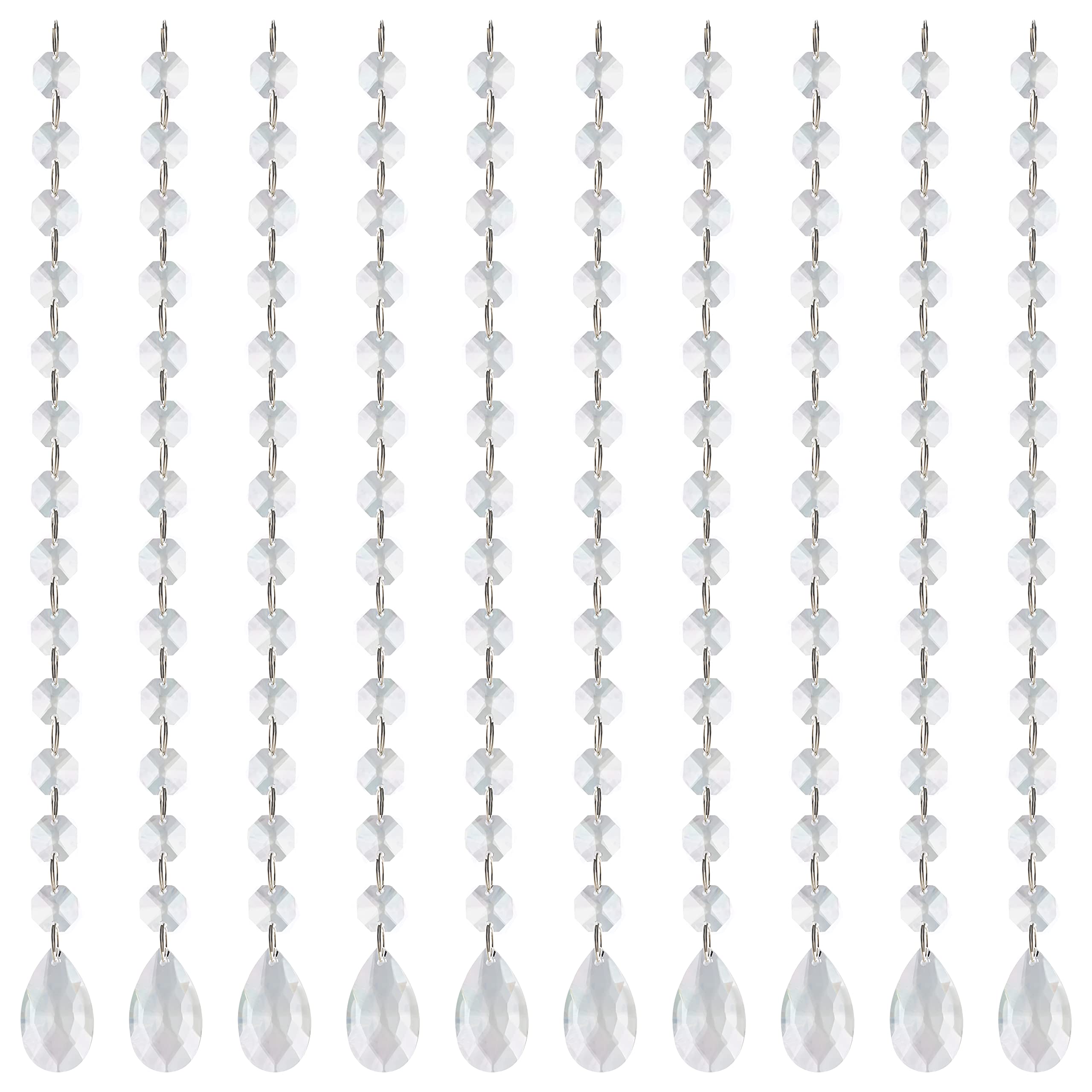 Belle Vous Clear Crystal Teardrop Chandelier Pendants (10 Pack) - 34.5cm/13.58 inches - Hanging Decoration Beads for Chandeliers, Prisms, DIY Suncatcher Parts, Wedding/Christmas Party & Garlands