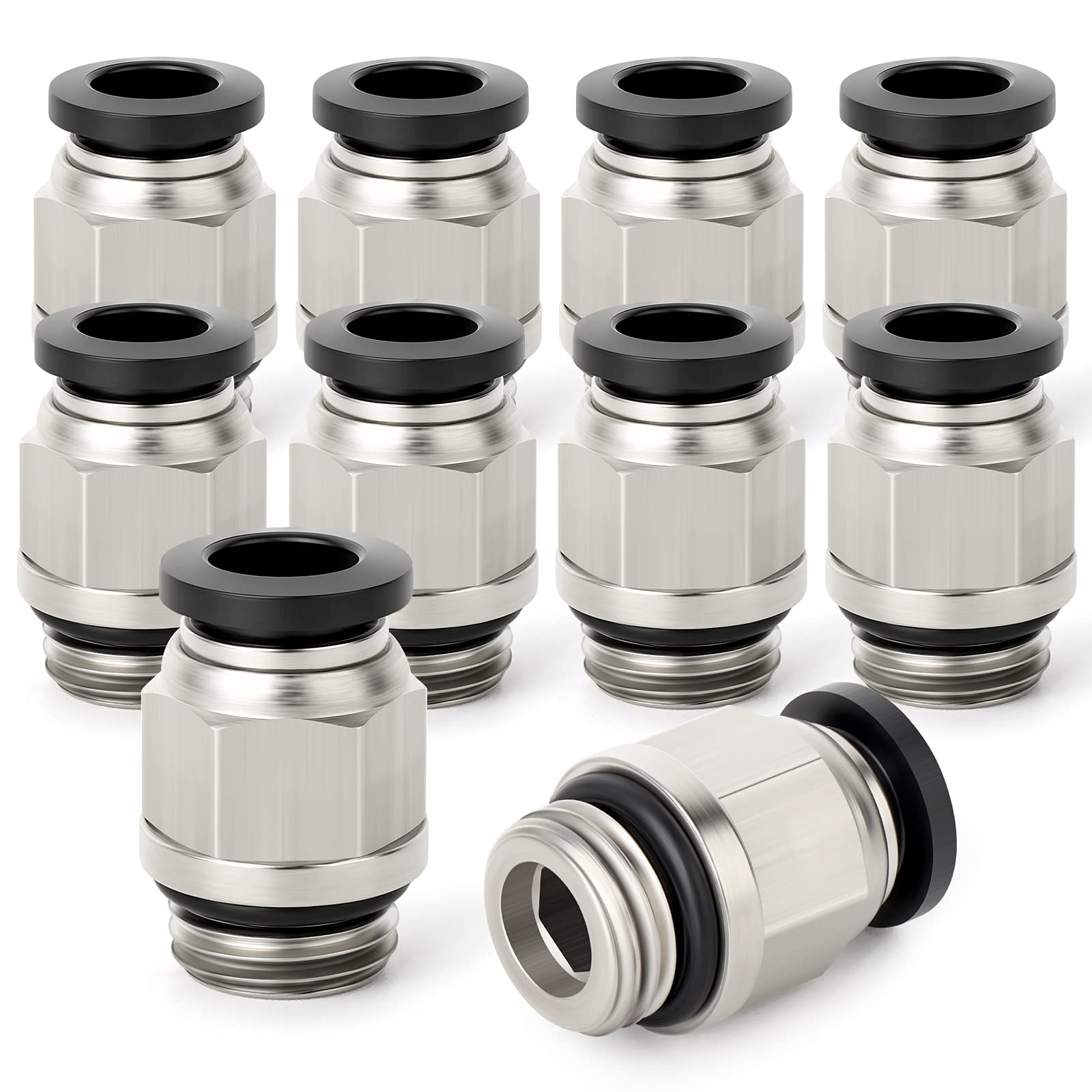 TAILONZ PNEUMATIC PC8-01 Push to Connect Fittings (10 Pack), Straight Male Connector 8mm OD x 1/8" G Thread with O-Ring Seal, for PU/PA/PE Tubing