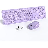 UBOTIE Wireless Keyboards and Mouse, Silent Scissor Switches Slim Keyboards Mice Set, Quiet Full Size 111 Keys with Adjustable Optical DPI Mouse for Office (Light Purple)