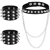 3 Pcs Leather Spiked Choker Spiked Bracelets Studded Choker Studded Bracelet Cuffs Set Goth Collar Accessories Puck Rock Outfits for Men Women