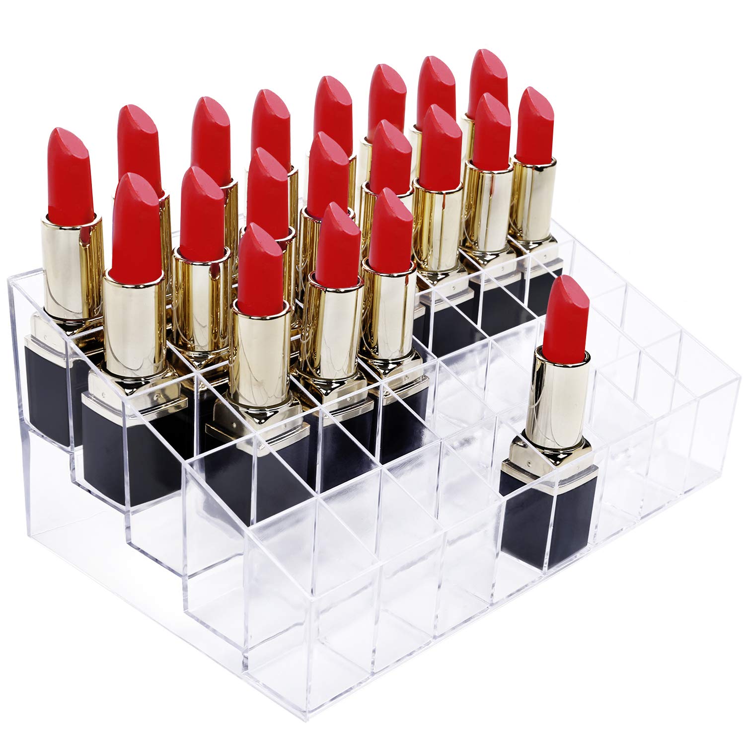 Gospire 40 Stand Lipstick Holder, Clear Acrylic Lip Gloss Lipstick Holder Case Display Rack Holder & 40 slots (in a 8 x 5 arrangement) Makeup Organizer