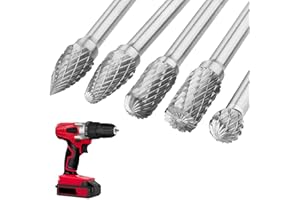 ASELECTED 5Pcs Premium Tungsten Steel Carbide Rotary Burr Set, 1/4inch Shank Double Cut Carbide Burr Set, 8MM Head Die Grinder Bits for Die Grinder Drill, DIY Wood-Working Carving, Metal Polishing, Engraving