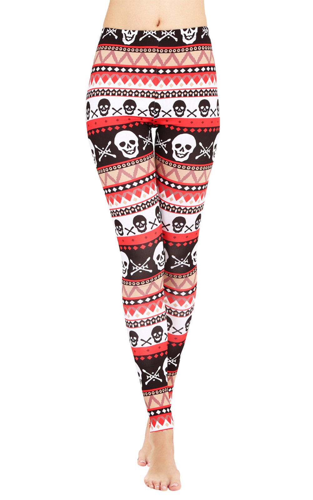 Sexy Skull Printed Leggings Skinny Pants for Women Halloween Party Costume Plus Size XL