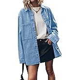 PLNOTME Womens Oversized Jean Jacket Casual Button Up Denim Overshirt Trendy Long Sleeve Denim Jacket Coat
