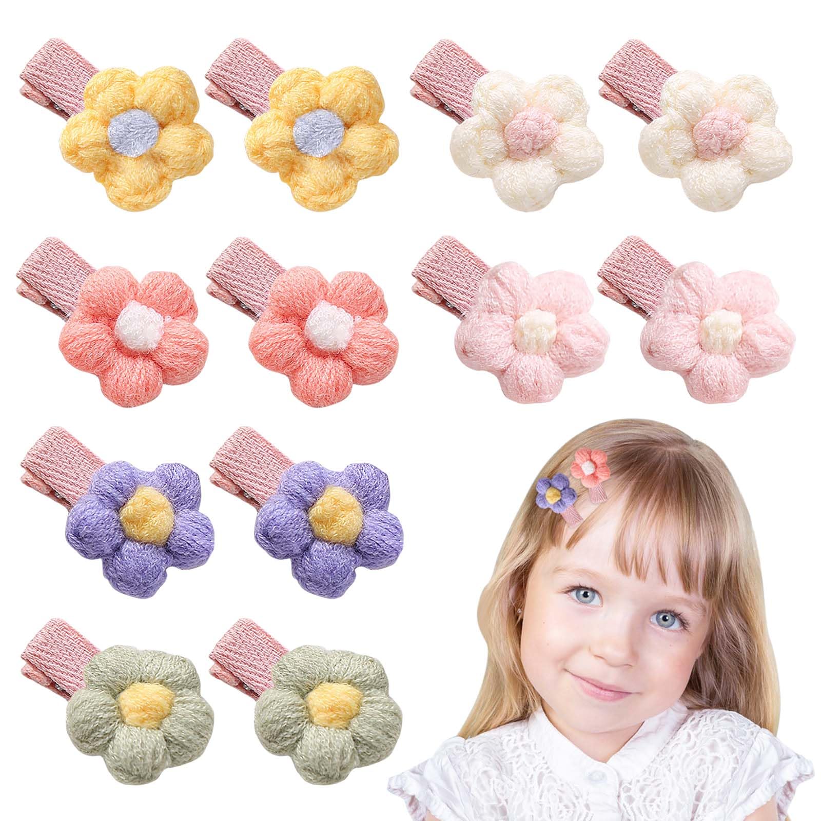 12 Pcs Plush Flower Hair Clips and Hairpins - Cute Hair Accessories for Baby Girls and Kids