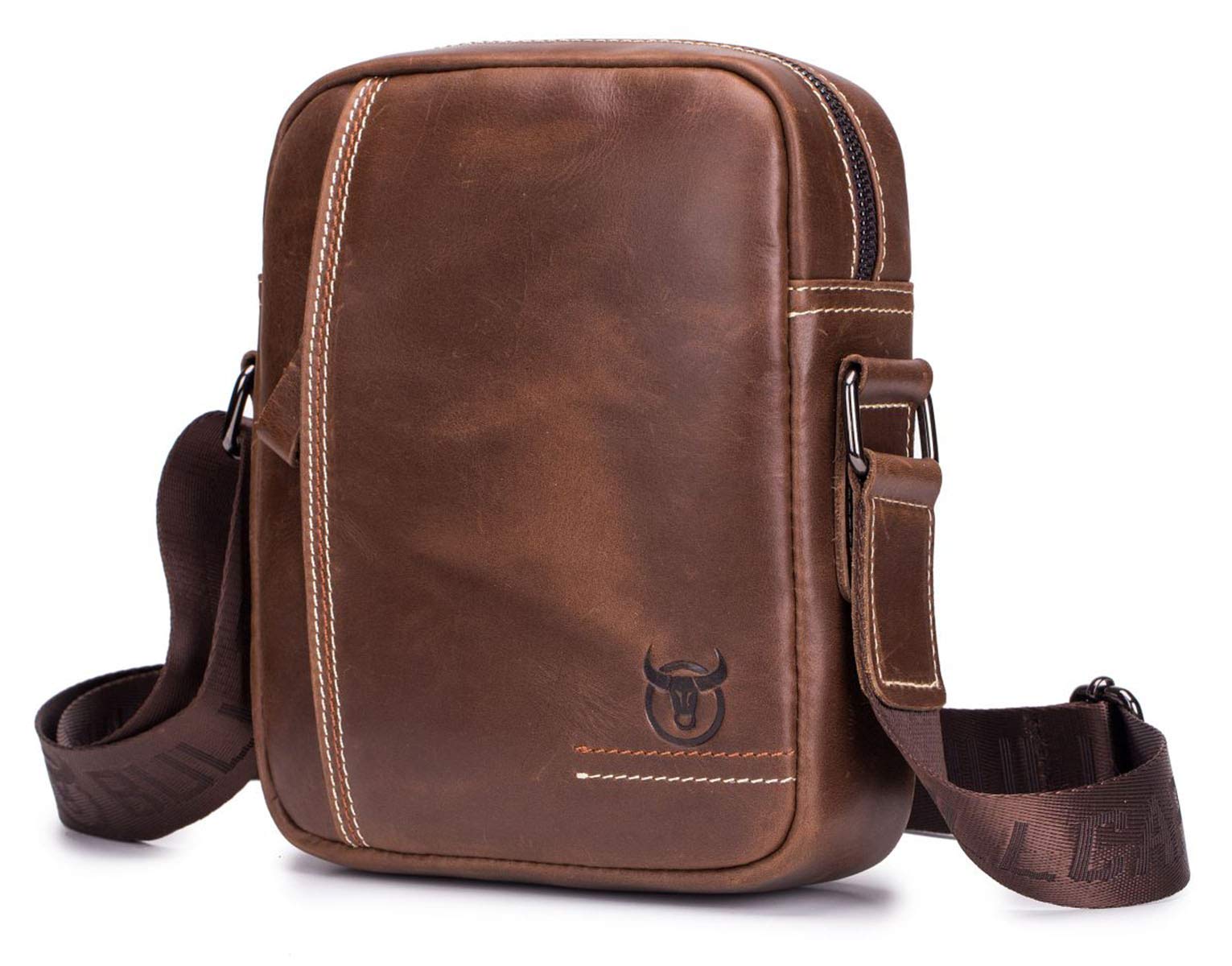 QUEAMBLER Men Leather Handbag Shoulder Bag IPAD Business Messenger Backpack Crossbody Casual Tote Sling Travel Bag