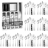 49Pcs Silverware Set with Organizer, Silver Stainless Steel Flatware Set for 8 Cutlery Utensil Sets with Steak Knives, Spoons and Forks Set, Dishwasher Safe