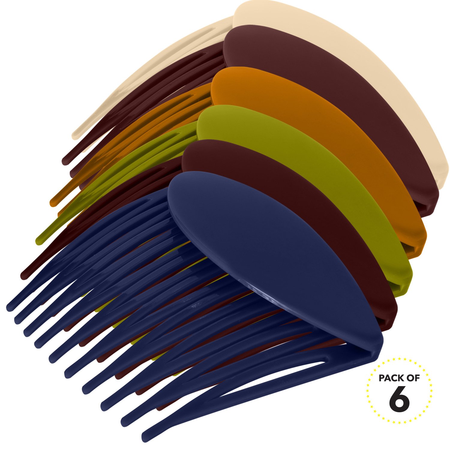 RC ROCHE ORNAMENT 6 Pcs Womens Hair Side Slide Comb Wide Teeth Plastic Strong Solid Plain Bridal Pin Fashion Ladies Girl Clamp Styling Accessories Clip, Large Classic Multicolor : Beauty